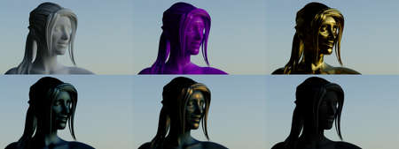 sculpture of plaster, metal, copper and stone - examples for designers - object 3D illustrationの写真素材