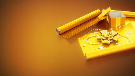 wrapping paper and present on bright backdrop - abstract 3D rendering