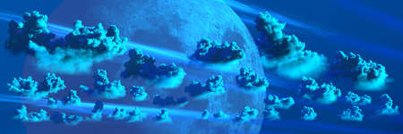 background - panorama of huge cumulus and moon - nature 3D illustration