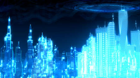 metaverse bg - city integrated in digital world - abstract 3D illustrationの写真素材