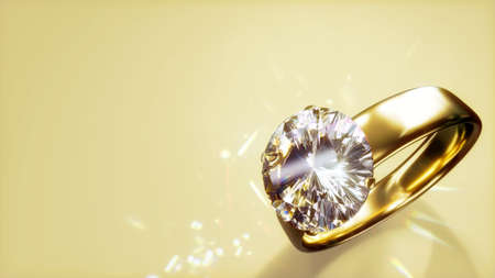wedding ring with diamond on festive background with free space - abstract 3D renderingの写真素材