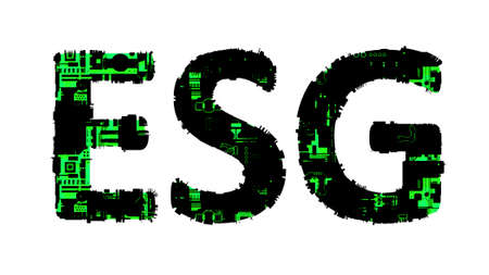 ESG black - green cybernetical digital text, isolated - object 3D rendering