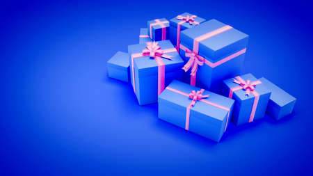 pretty blue holiday gift box pile - object 3D illustration