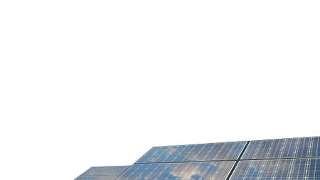 ecologic solar farm reflecting clouds on white backdrop, isolated, fictive - industrial 3D rendering