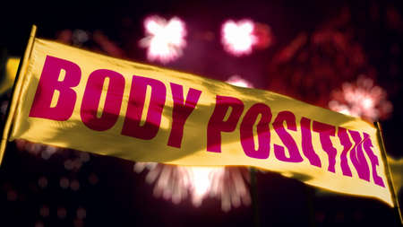 Body positive banner or transparent with firework sky background - object 3D illustration