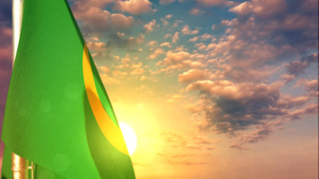 Mauritania flag is hanging on sundown sky for day of the flag - bokeh - object 3D illustrationの写真素材