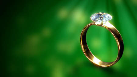 wedding ring with gem on dark colorful backdrop with free space - abstract 3D renderingの写真素材