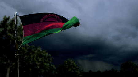 Malawi flag for any holiday on dark storm cumulus - abstract 3D renderingの写真素材