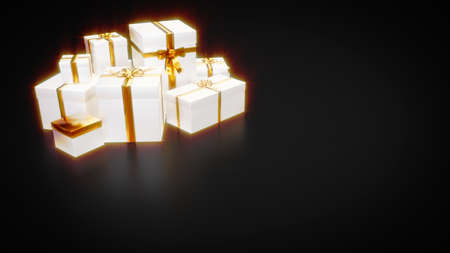 lighting present boxes on dark background - object 3D renderingの写真素材