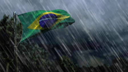 flag of Brazil with rain and dark clouds, shower rains symbol - nature 3D renderingの写真素材