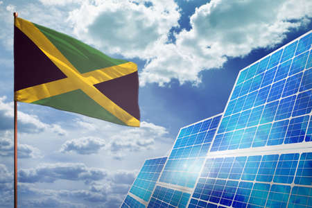 Jamaica solar energy, alternative energy industrial concept with flag - fight with global warming - industrial illustration, 3D illustrationの写真素材
