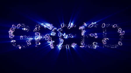 greed - text of diamonds with blue light rays, isolated - object 3D illustrationの写真素材