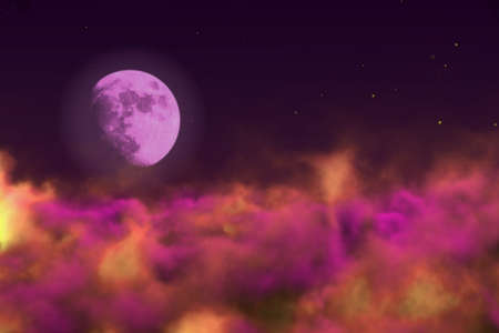 Abstract background design illustration of magic clouds with moon with lights bokeh effect you can use for designing purposesの写真素材