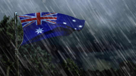 flag of Australia with rain and dark clouds, tempest forecast symbol - nature 3D illustrationの写真素材