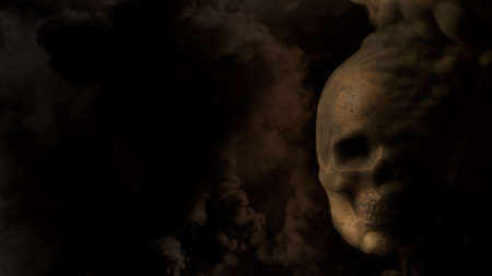 Smoking gray skull bg with empty place - war concept - abstract 3D illustration