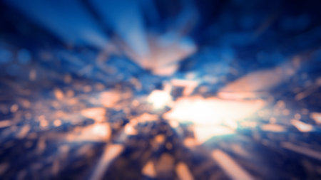 bokeh blue and orange diamond refractions lights backdrop - abstract 3D illustrationの写真素材