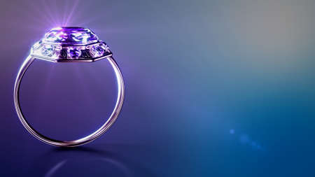 Shining wedding ring with rose gem and empty space, fictional - abstract 3D illustrationの写真素材