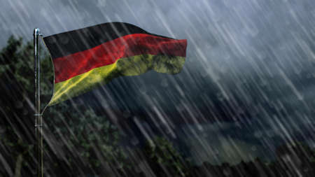 flag of Germany with rain and dark clouds, windstorm forecast symbol - nature 3D renderingの写真素材