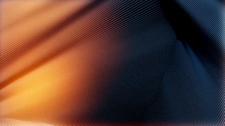 Bright teal or blue reflective lines background with orange light - digital art - abstract 3D...