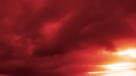 red and golden romantic sunset clouds background - abstract 3D illustrationの写真素材