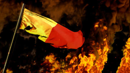flag of Malta on burning fire bg - hard times concept - abstract 3D renderingの写真素材