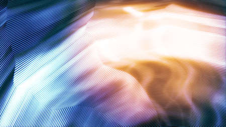 Dark teal bg with orange highlight - digital shifting lines artwork - abstract 3D illustrationの写真素材