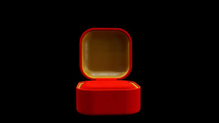 Red and gold opened empty jewelery gift box on black, isolated - object 3D renderingの写真素材