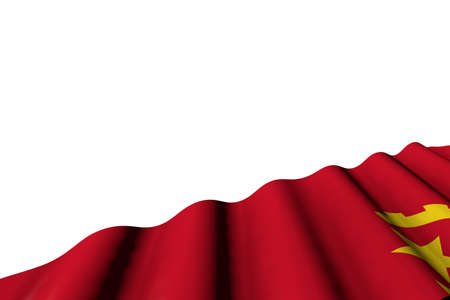 wonderful memorial day flag 3d illustration - glossy flag of Angola with big folds lying in right bottom corner isolated on whiteの写真素材