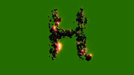dark stones with red glowing letter H - cosmic lava rocks alphabet, isolated - object 3D illustrationの写真素材