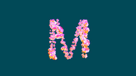 festival pink and orange luxury brilliants letter M on blue, isolated - object 3D renderingの写真素材