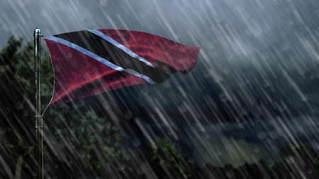 flag of Trinidad and Tobago with rain and dark clouds, storm and tornado symbol - nature 3D renderingの写真素材