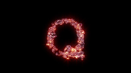 bright red lighting fashion brilliants font - letter Q, isolated - object 3D illustrationの写真素材
