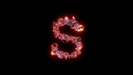 bright red shining glamor gems font - letter S, isolated - object 3D illustrationの写真素材