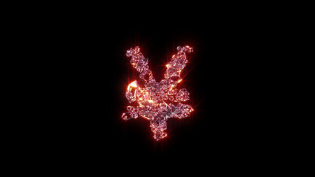 bright red shining fashion gem stones font - yen symbol, isolated - object 3D illustrationの写真素材