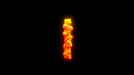 pretty burning rocks letter I - burning hot orange - red character, isolated - object 3D illustrationの写真素材