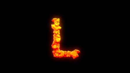 beautiful magmatic rocks letter L - burning hot orange - red character, isolated - object 3D illustrationの写真素材