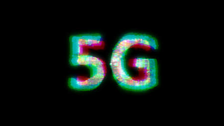 cybernetical text 5G with massive chromatic aberrations distortion, isolated - object 3D rendering