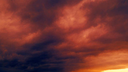 red and gold romantic sunrise clouds bg - abstract 3D renderingの写真素材