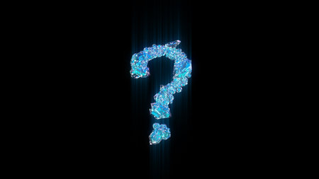 blue diamonds or frozen ice question mark on black bg, isolated - object 3D illustration