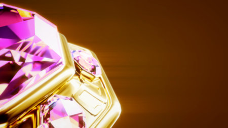 bijouterie themed bg - precious gemstone in golden setting - abstract 3D illustrationの写真素材