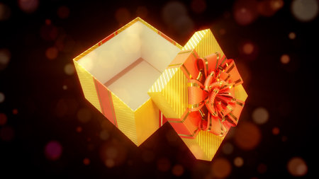 opened gold and red giftbox - festive concept - abstract 3D renderingの写真素材