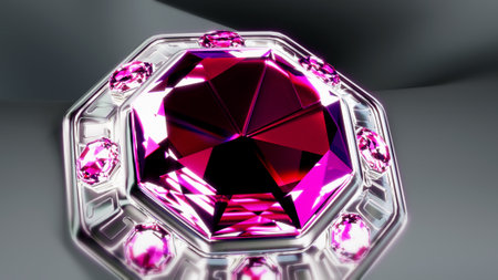 jewelery backdrop, cute wedding ring with purple diamond gem stone - abstract 3D illustration