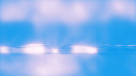 Blue sunny day reflective lines water bokeh bg - abstract 3D rendering