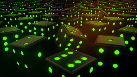 Green creative backdrop of gamble dices randomize - abstract 3D illustrationの写真素材