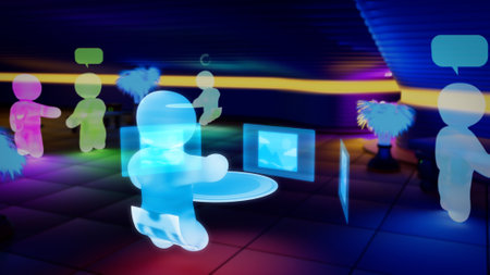 virtual reality user is watching images online - social activity - industrial 3D renderingの写真素材