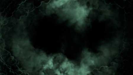 Dark green Halloween screen frame of heavy terrific smoke - abstract 3D renderingの写真素材