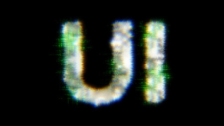 green cybernetical text UI with noise distortion, isolated - object 3D renderingの写真素材