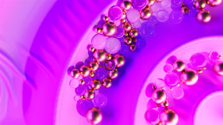 purple twist from spiral corner shape fabric with golden and glassy balls - abstract 3D illustrationの写真素材