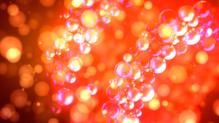 helix red and orange shining spheres on bokeh backdrop - abstract 3D illustrationの写真素材