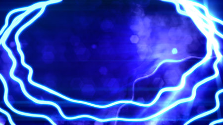 blue neon flickering gentle shapes podium or podium - abstract 3D renderingの写真素材